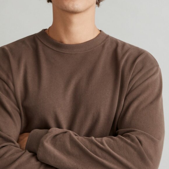 Madewell Brushed Long-Sleeve Boxy Tee in Roasted Chicory Heavyweight Cotton - Picture 5 of 13